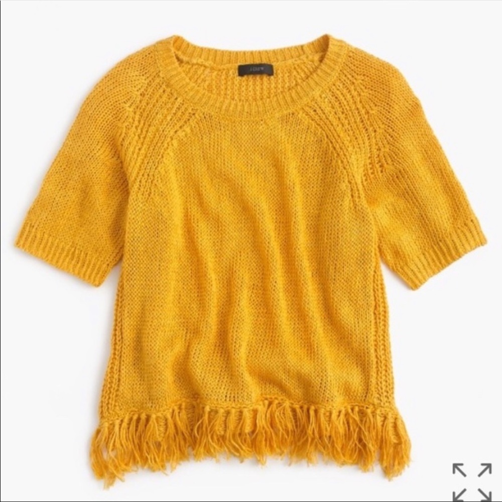 J.Crew Mustard Yellow Linen Fringe Sweater